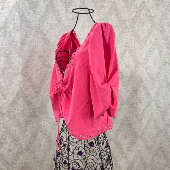 Milk & Honey pink puff sleeve cropped top size XL - Picture 7 of 9